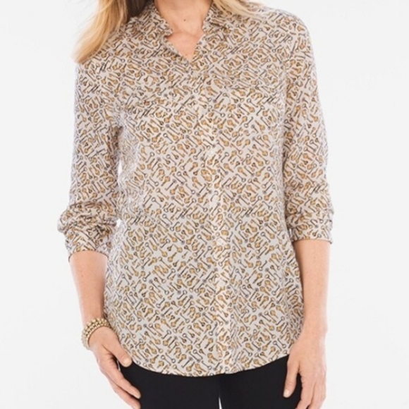 CHICO's key blouse pocket button down womens size 4 (0) - Picture 2 of 11